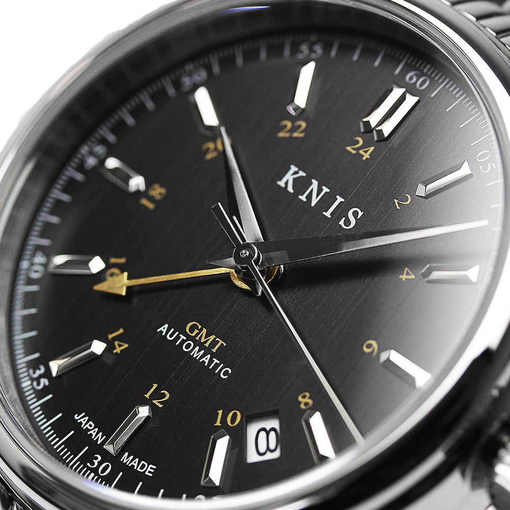 KNIS Classic GMT Automatic Black / Black Leather Strap (KN008-BKBKLE)