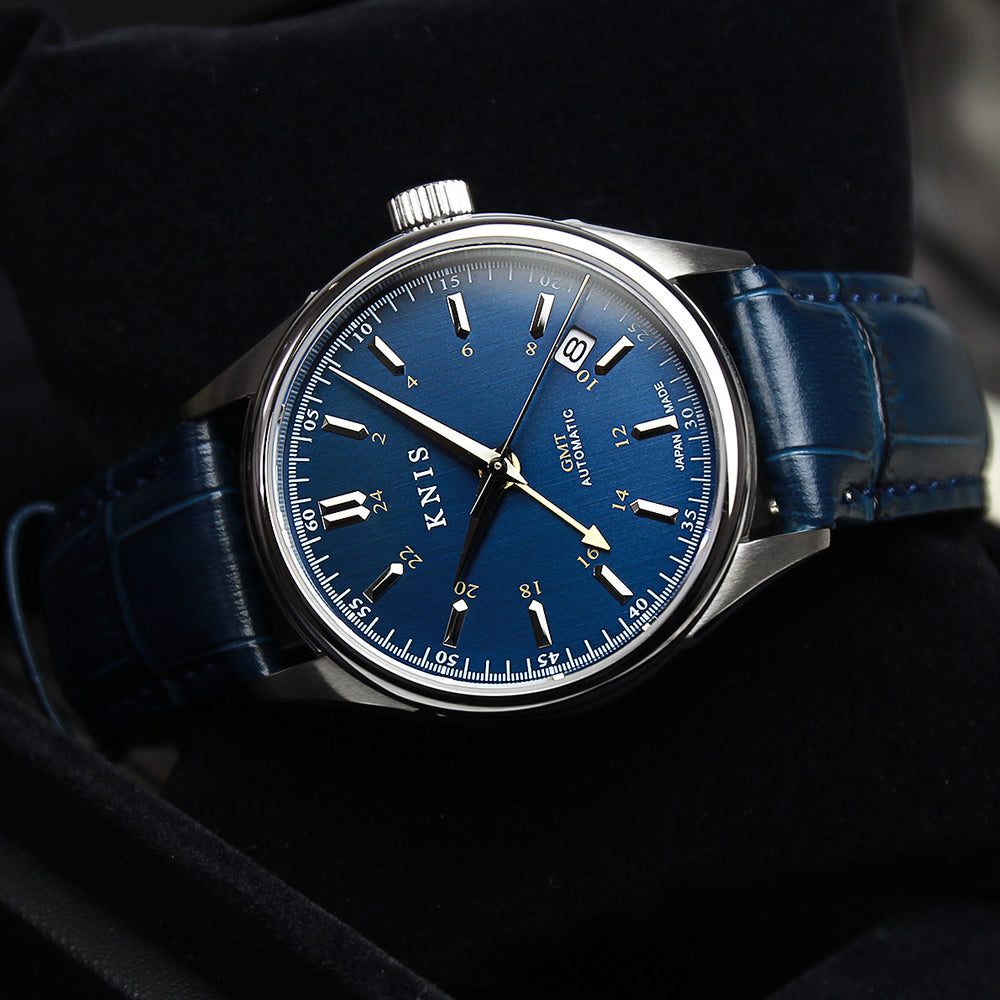 KNIS Classic GMT Automatic Deep Blue / Blue Leather Strap (KN008-BLBLLE)