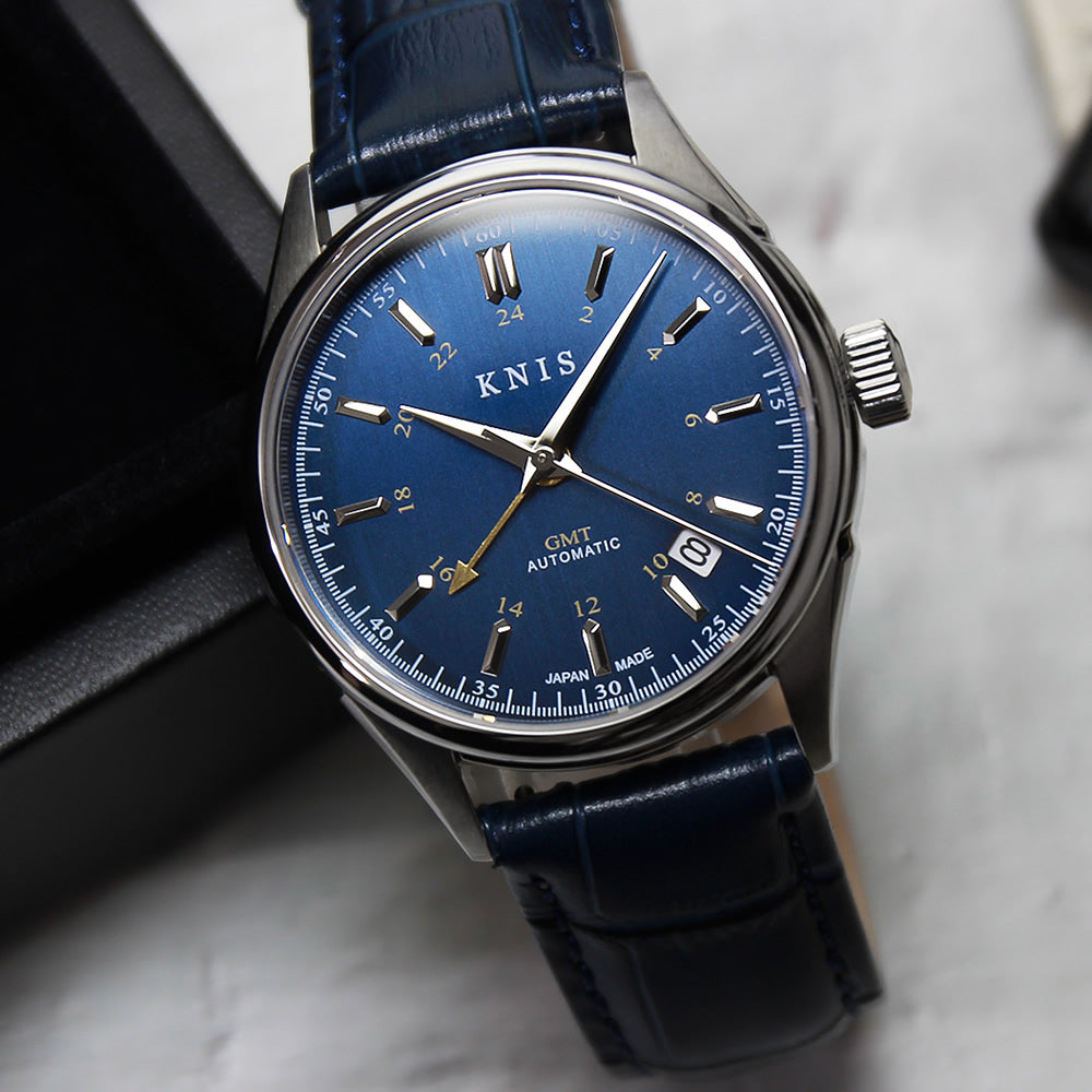 KNIS Classic GMT Automatic Deep Blue / Blue Leather Strap (KN008-BLBLLE)