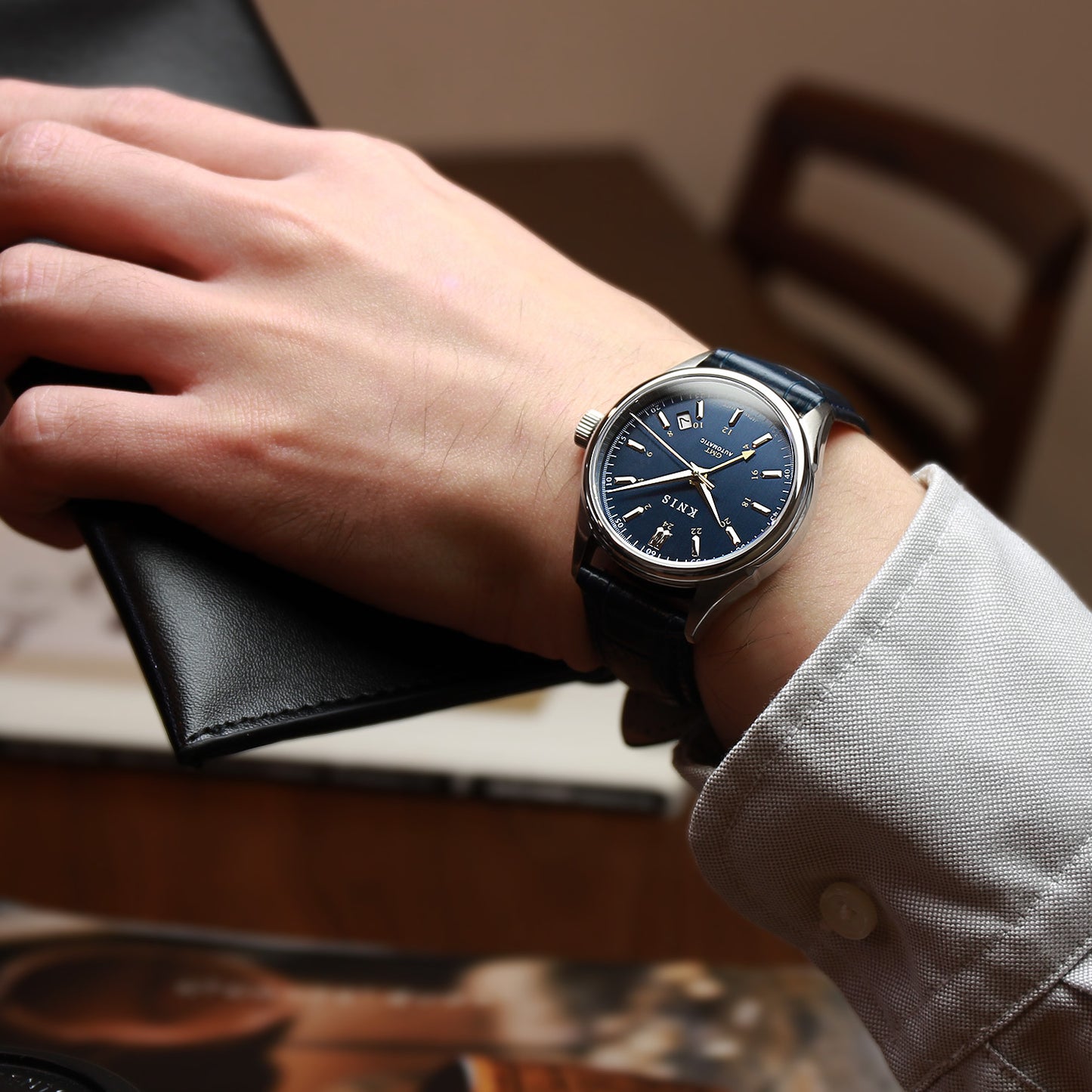KNIS Classic GMT Automatic Deep Blue / Blue Leather Strap (KN008-BLBLLE)