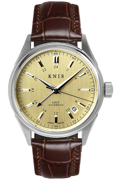 KNIS Classic GMT Automatic Champagne Gold / Brown Leather Strap (KN008-SGBRLE)