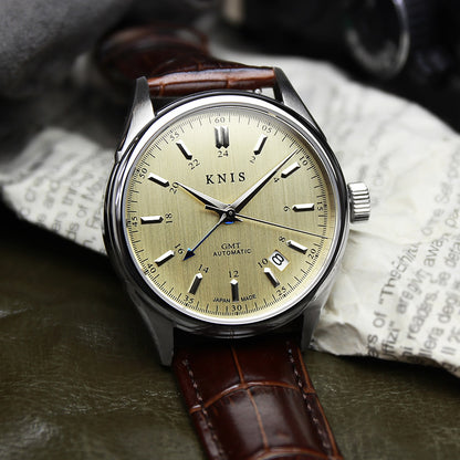KNIS Classic GMT Automatic Champagne Gold / Brown Leather Strap (KN008-SGBRLE)