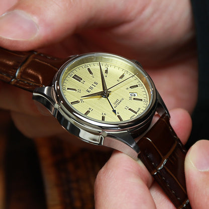 KNIS Classic GMT Automatic Champagne Gold / Brown Leather Strap (KN008-SGBRLE)