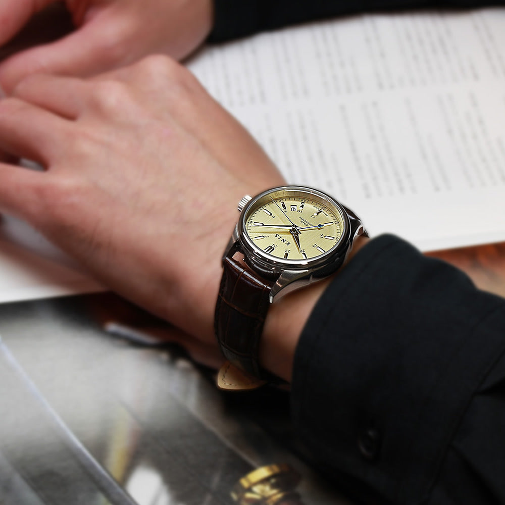 KNIS Classic GMT Automatic Champagne Gold / Brown Leather Strap (KN008-SGBRLE)