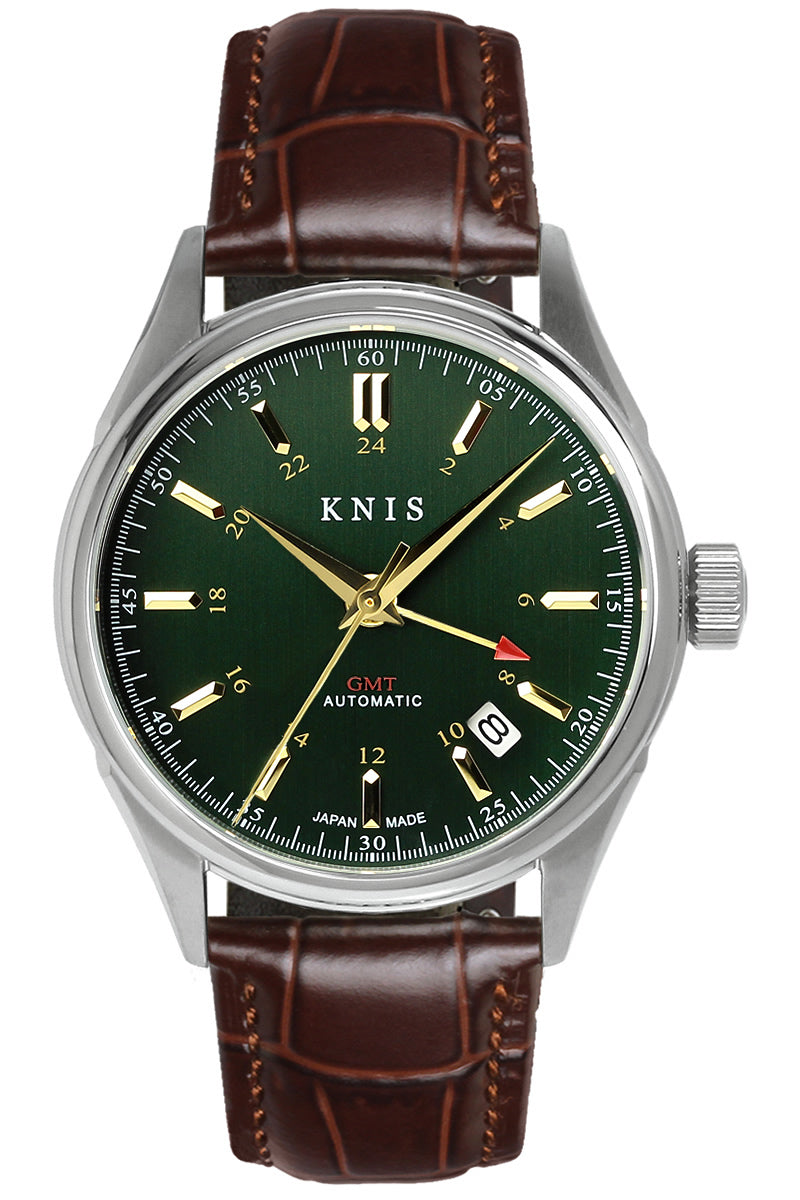 KNIS CLASSIC GMT 自動巻き 日本製 レザー グリーン KN008-GRBRLE