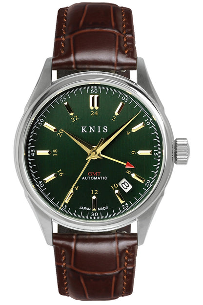 KNIS CLASSIC GMT 自動巻き 日本製 レザー グリーン KN008-GRBRLE