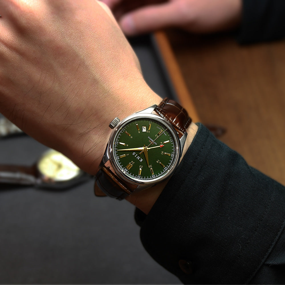 KNIS CLASSIC GMT 自動巻き 日本製 レザー グリーン KN008-GRBRLE