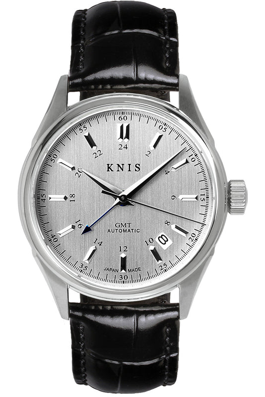 KNIS Classic GMT Automatic Silver / Black Leather Strap (KN008-SVBKLE)