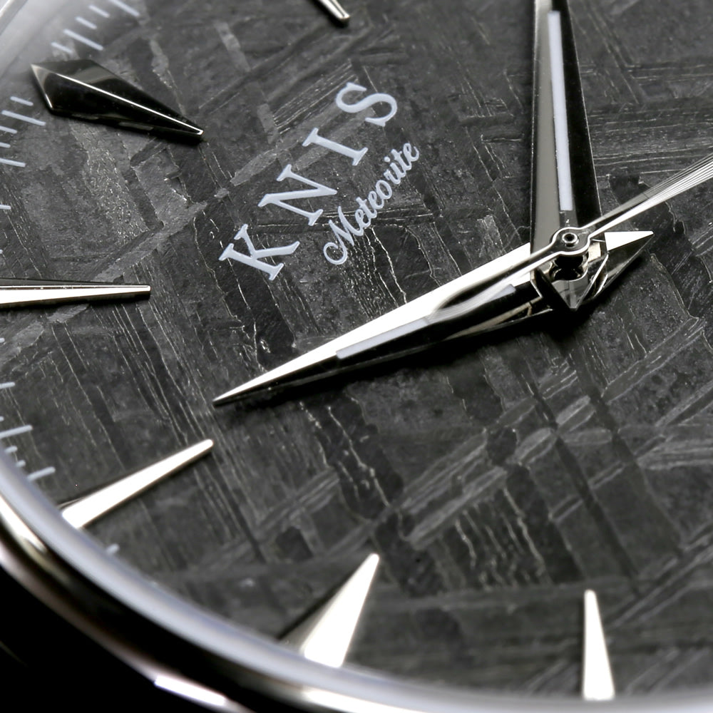 KNIS メテオライト 隕石 日本製 自動巻き 腕時計 メンズ 革ベルト レザー シルバー KN001-MTLE